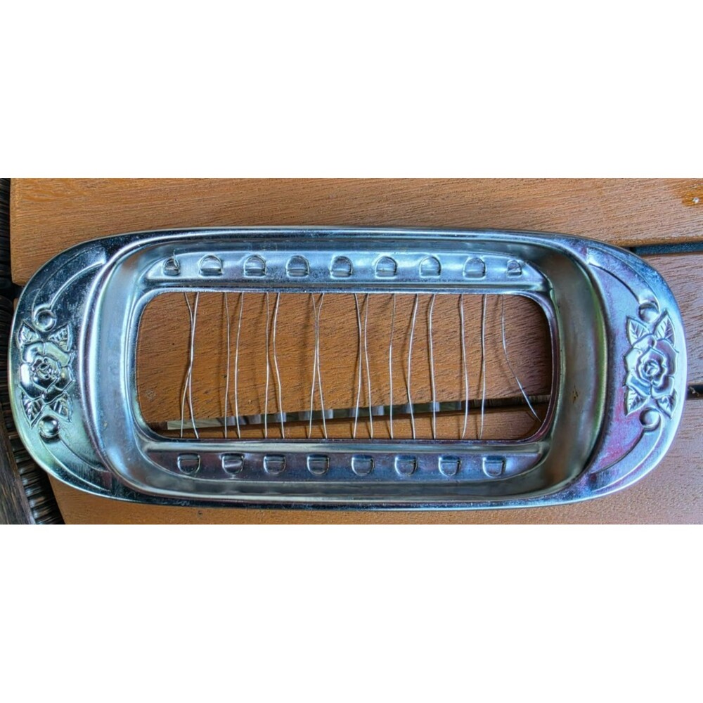 Vintage Silver Tone Aluminum Wire Butter Cheese Egg Slicer Floral Scroll MCM